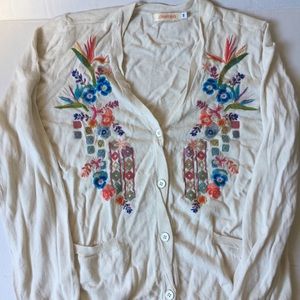 Johnny Was embroidered long sleeve button down cardigan size medium